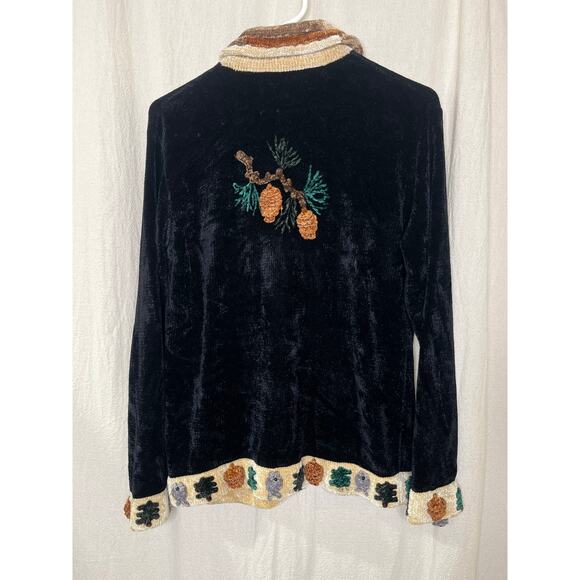 1990s J Two New York Chenille Cabin Forest Woodland Acorn Pinecone Cardigan M - Picture 8 of 10